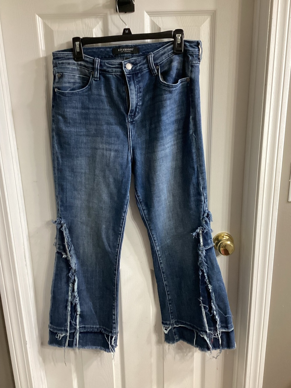 Liverpool Distressed Wide-Leg Jeans in Medium Blue